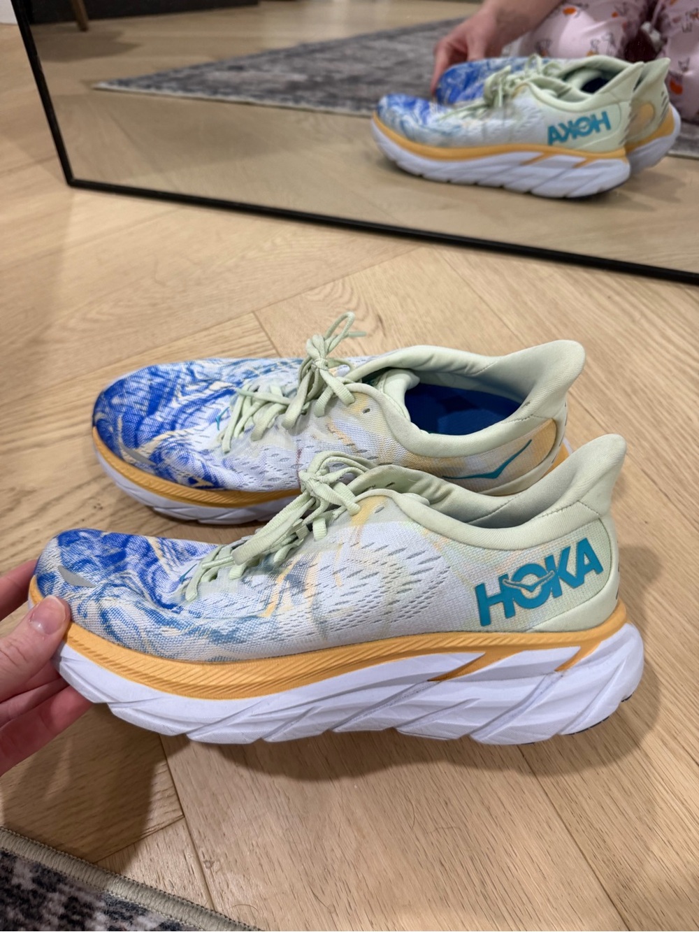 Hoka Women's Light Green, Blue & Yellow Running Shoes